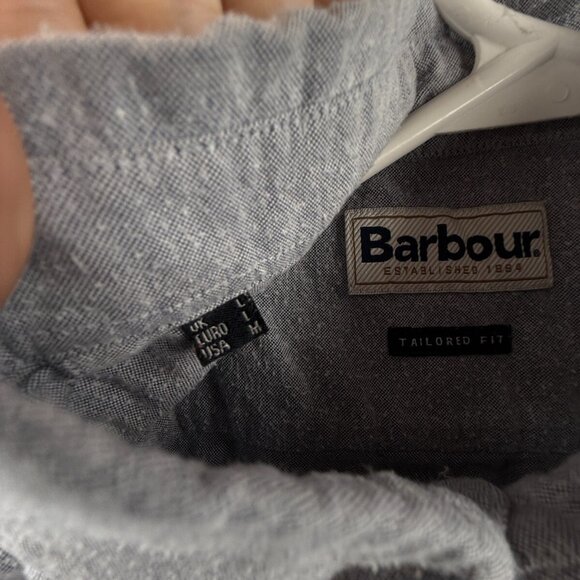 Barbour Tailored Fit Us Size Medium Blue Long Sleeve Button Up Shirt Pocket Logo - Picture 9 of 13